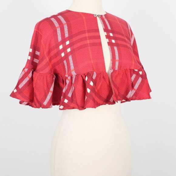 New Burberry Nova cape check poncho jacket wool silk red - Picture 2 of 11
